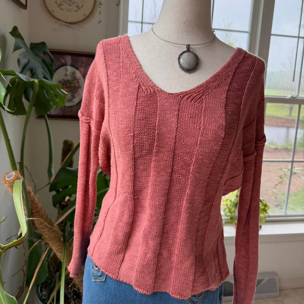 Coral Pink Knit Fitted Ribbed Sweater XS